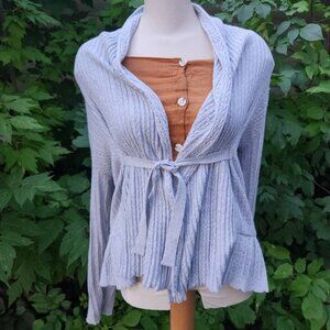 Odd Molly Anthro Organic Cotton CableKnit Cardigan Tie Front Sweater, LightGray